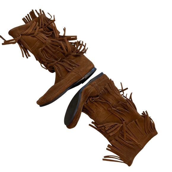Minnetonka country boots w fringe rodeo cowgirl sz 7 festival hippie flats - Picture 4 of 14